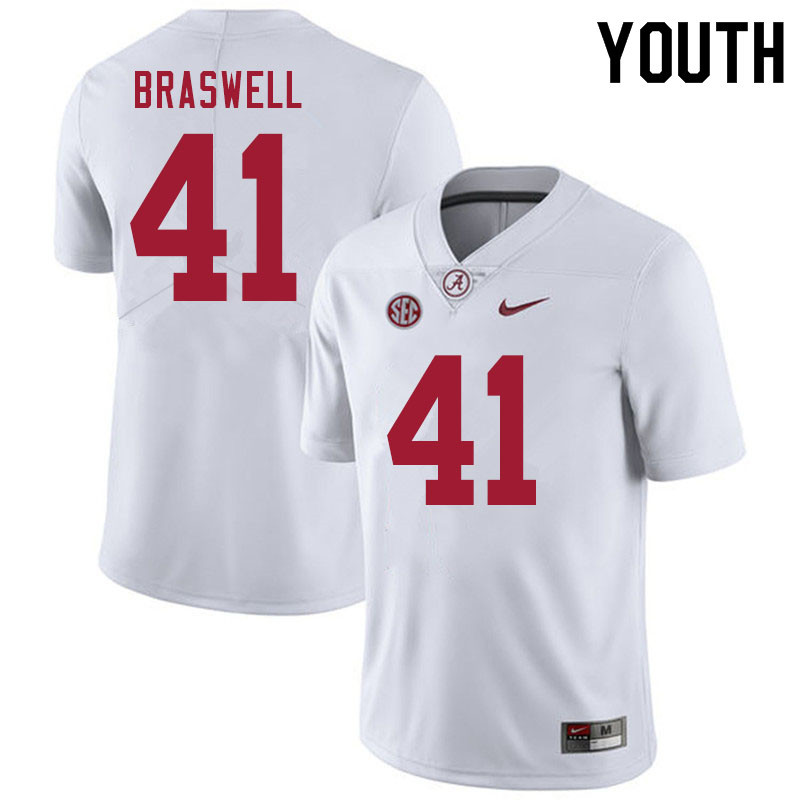 Alabama Crimson Tide Youth Chris Braswell #41 White NCAA Nike Authentic Stitched 2020 College Football Jersey ER16K34BE